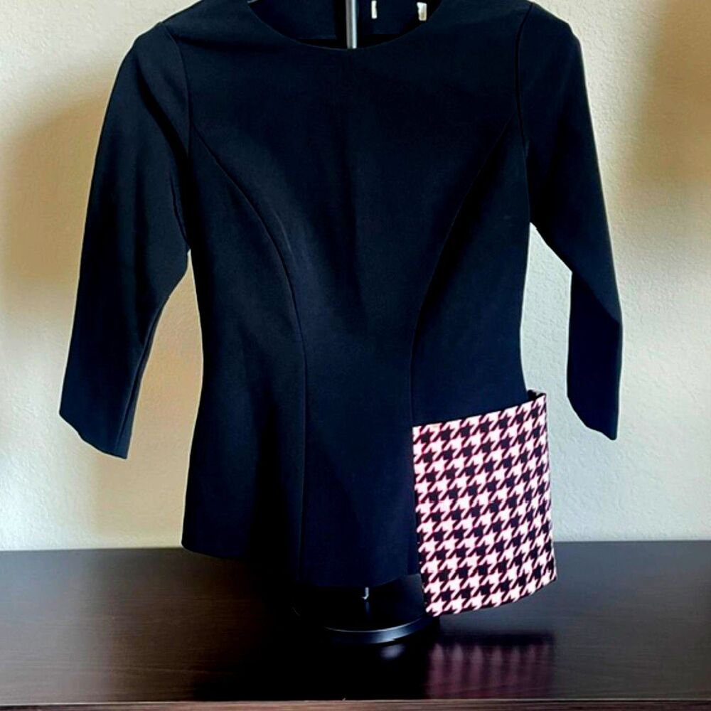 Vintage Christian Dior Uniforms Staff Blouse with Pink and Black Houndstooth
